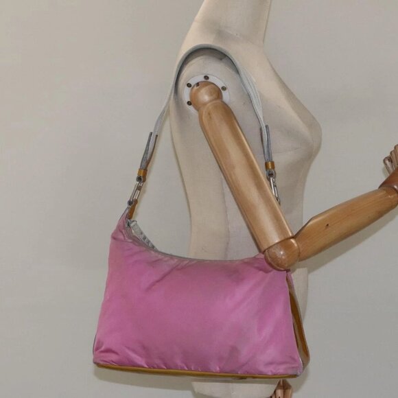 PRADA Shoulder Bag Nylon Pink Silver Auth - Picture 1 of 16